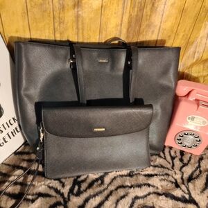 Elegant Black Shoulder Bag and Clutch Set